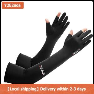 【Local shipping】 Mens Fishing Sunscreen Arm Sleeves Summer Ice Silk Elastic UV Protection Sleeves Gloves Outdoor Cycling Sleeves