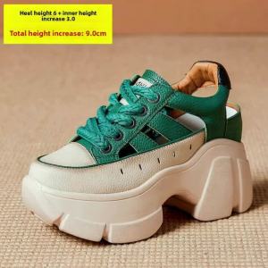 Mixed Material Sandals Lace-Up Round Toe High Heel (6-8cm) Shallow Cross Strap Hollow Heel Mary Jane Shoes PU