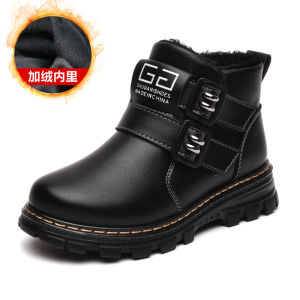 YCHION 2024 Children Boots Autumn And Winter Leather School Boy Shoes Fashion In The Calf Snow Boots Plush Warm Waterproof Kids Martin Boots