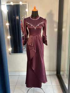 Termurah!!! Kharisma Dress Satin Terbaru Dress Pesta Remaja Bridesmaid Seragam Gamis Lebaran Terbaru 2025 Dress Burgundy