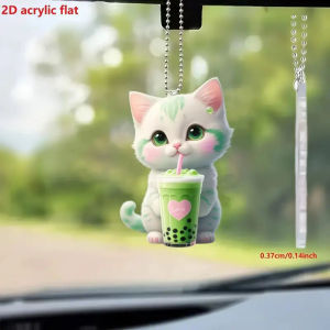 [Faster YG] 1pcs phẳng 2D dễ thương Kitten gương chiếu hậu Mặt dây chuyền xe treo trang trí xe Phụ kiện trang trí quà tặng cho phụ nữ người đàn ông trang trí