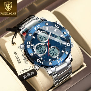 POEDAGAR multifunctional electronic watch for men waterproof chronograph 2025 new stainless steel alarm calendar luminous digital watch