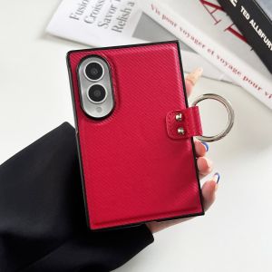 Phone Case for Samsung Galaxy Z Fold8 Ultra/8/7/6 Fabric‑Textured PU Leather Cover with Metal Ring Holder All‑Inclusive Shock‑Resistant Protective Phone Shell