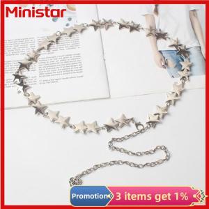 Ministar Vintage Women Waist Belt Female Metal Star Pentagram Chain Belt Tassel Waist Chain Belt Women Decorative Body Jewelry