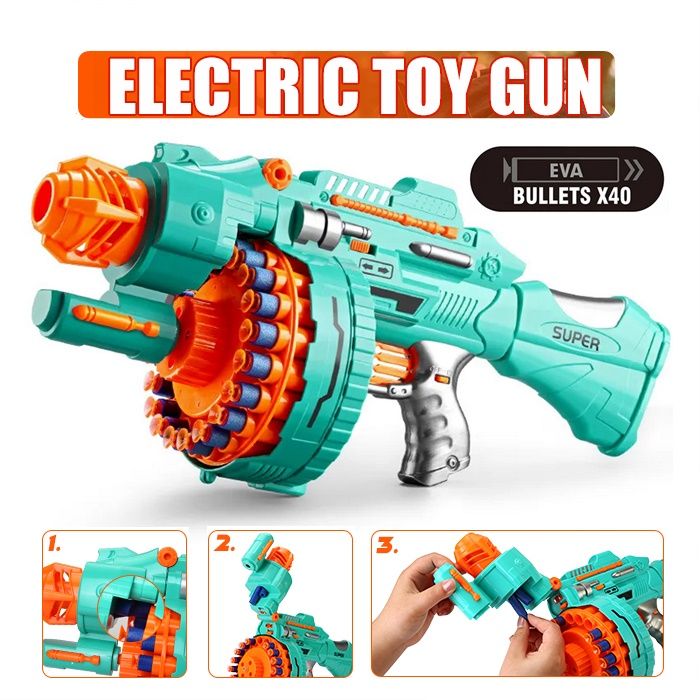 Electric Gatling Continuous Hair Soft Bullet Gun Boy Toy GunEVASoft ...