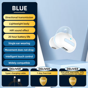 VAORLO Ear-Clip Sport Bluetooth Headphone DT3.0 Directional 360° Panoramic Sound HIFI Music Single Earring Wireless Earphone Touch Control Business Headset Comfortable In-Ear Earbud With Mic