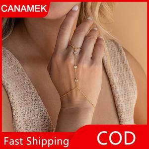 【CANAMEK】 Tối Giản Nhỏ Chuỗi Pha Lê Vòng Đeo Tay Ngón Tay Nhẫn Cho Phụ Nữ Liên Kết Chuỗi Kết Nối Tay Khai Thác Vòng Tay Đồ Trang Sức Quà Tặng