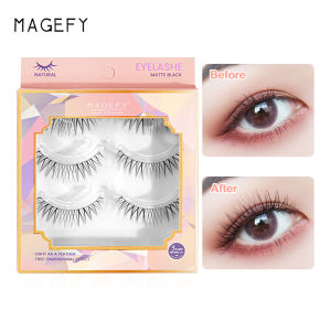 MAGEFY 3 Pair/Box Natural False Eyelashes C-degree Curling False Eyelashes Extension Set Reusable Waterproof Imitated Mink Fake Eyelashes for Date Wedding Working and Party