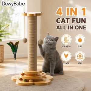 Cat Scratching Post Cat Toy Sisal Wood Interactive Ball Turntable Indoor Pet Exercise