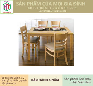Bô Bàn ăn CARBIN 1.2 M 4 Ghế Gỗ CaoSu TN Màu Gỗ Tự Nhiên - Giao hàng MIỄN PHÍ tại HCM Bình Dương Đồng Nai