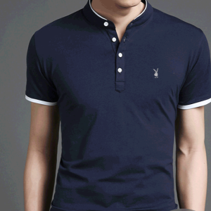 Mens Stand Collar T-Shirt Short Sleeve Knitwear Cotton Tee