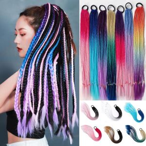 Fashion Dirty Wig Women Braided Ponytail Gradient Colored Hair Color Gradient Twist Headdress Party Extension Headwear