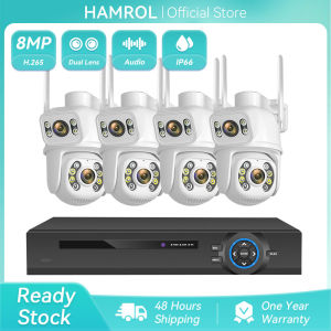 Hamrol 4K 8MP 8CH POE NVR 4CH Dual Lens PTZ POE Camera System Waterproof Safety Monitoring CCTV Set
