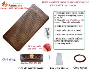 Thảm đá nhiệt nóng HQFanocare dòng cao cấp KT 90x190x3.5cm đá lục giác mắt ngọc kèm sóng siêu dài(Tặng quà)