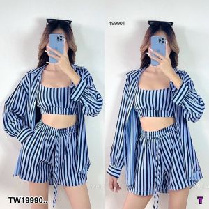TW19990 Set 3 ชิ้น เสื้อเชิ้ต + สายเดี่ยว + กางเกงขาสั้น ..