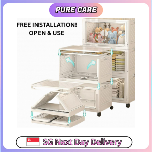 【Pure Care】 Installation Free Foldable Storage Cabinet with Wheels/ Movable Multi-Layer Rack