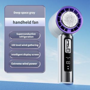 Portable Semiconductor Refrigeration Handheld Fan 6000mAh Rechargeable mini Bladeless Turbo fan 100 Speed High-speed Handheld Fan Cold Compress Fan