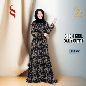 BAJU DRESS RAYON  DAILY OUTFIT WANITA SEPLY NOURA 01 BLACK