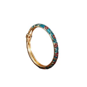 DUY26 Chinese Vintage Cloisonne Bangle Classic Traditional Womens Hand Bracelet Bohemian Ethnic Hollow Out Flower Bangle Girls