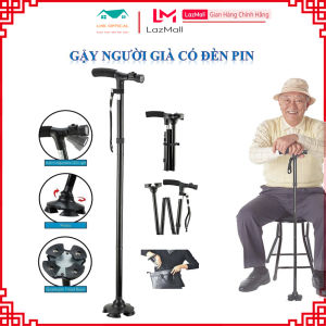 ( Chính Hãng ) Gậy chống cho người già siêu chắc chắn 4 chân chống trượt có thể gấp gọn có đèn pin đi lại trời tối giao hàng miễn phí toàn quốc