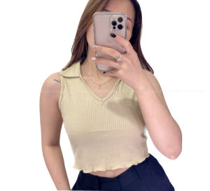 VELVET Tanktop Kerah Knit / Tank top Korean Kerah / Tanktop Crop Polos / Tanktop Rajut Wanita 4363