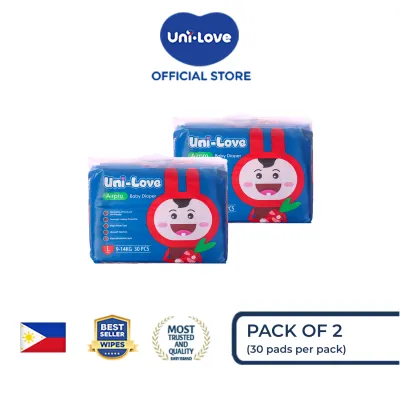 UniLove Airpro Baby Diaper 30s (Large) Pack of 2 - Hypoallergenic | Super Absorbent | Ultrasoft | Neutralizes PH Level | Double Leakguard | Taped type | Breathable