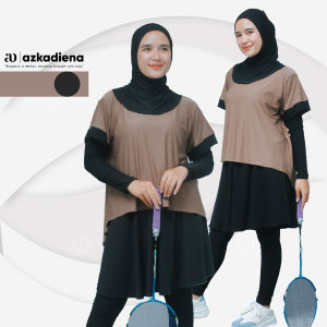 Azkadiena Setelan Olahraga Agnia Wanita Crop Legging Rok Set Jilbab Hitam All size Bahan Jersey
