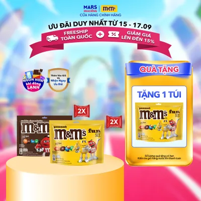 Combo 4 Túi Kẹo Sôcôla M&Ms Funsize Mix vị 175.5G (2 túi vị Sữa + 2 túi Đậu phộng)