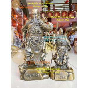 Tượng Quan Công Bằng Đồng Áo Rồng Đứng Cầm Đao Phong Thủy 2 Cỡ Để Phòng Khách