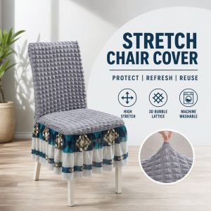 Dining Chair Cover Stretch Elastic 3D Bubble Lattice Seat Slipcover Breathable Washable Removable Soft Anti Slip Home Protector