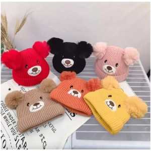 Topi Bayi Anak Pompom Bear