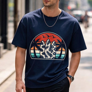 [Local Stock] HBESTY  Tropical Hawaii Surfing Beach Surfboard Surf Men Women T-Shirt Beach Vacation Funny Outdoors High Quality Cotton Short-sleev Tee