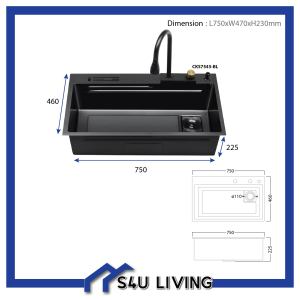 [HONEYCOMB Kitchen Sink] with waterfall function CKS7545-BL Cabana stainless steel 304 material Premium Functional Sinki Dapur