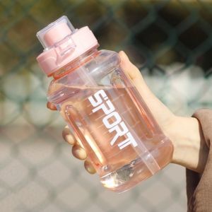 Straw Sports Water Cup with Carrying Rope Transparent Fitness Water Bottle Leakproof Large Capacity Fitness Drinking Bottle H260729