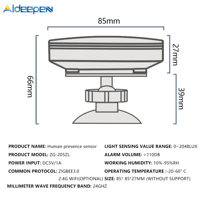 Aideepen Smart Human Presence Sensor Tuya Zigbee Hub Required mmWave ...