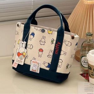 Túi tote vải bố hoạt hình Miffy cho phụ nữ túi xách thường ngày EVERYDAY với khóa kéo và túi điện thoại