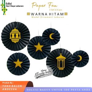 Paperfan Ramadhan Hitam Gold / Paper Fan bunga kipas Dekorasi Hiasan Ramadhan Lebaran Idul Fitri