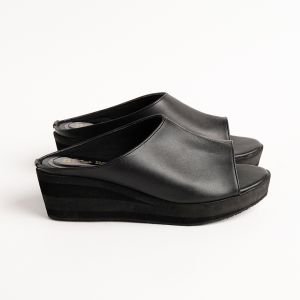Wedges Selop Kulit Hitam Jumbo Size 35 36 37 38 39 40 41 42 43 44 45 Hak tinggi 5cm empuk nyaman
