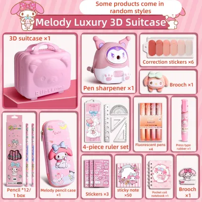 Sanrio Kuromi Stationery Set Melody School Supplies Gift Box Notebook Geometry Sets Pencil Eraser Sharpener Children Gifts Rewards for students