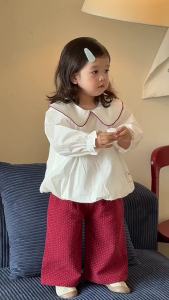 Girls Two-Piece Spring Outfit: Doll Collar Blouse and Casual Pants 2026 Korean-style childrens clothing set