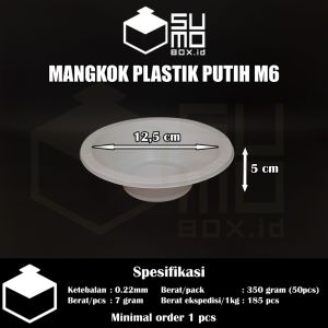 [1 PAK ISI 50 PCS] Mangkok plastik putih susu ukuran M6 mangkuk sedang medium