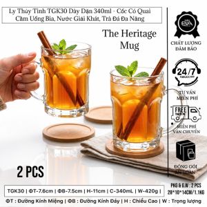 Bộ 6 Ly Thủy Tinh TGK30 340ml Có Quai Cầm - Cốc Uống Trà Ðào Trà Trái Cây Bia Decor Ðẹp