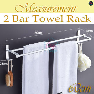 Aluminum Bath Towel Holder Rack Rails Hanger Wall Shelf Storage Rack with Adhesive Gel Aluminium Tuala pengangkut dinding 毛巾架