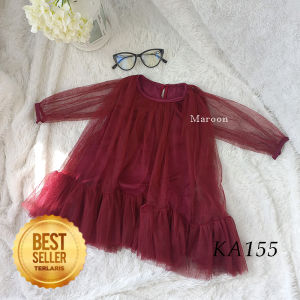 Gaun Tutu Anak Untuk Ulang Tahun Umur 5 6 Tahun Dress Polos Lengan Panjang Warna Burgundy Hitam Denim Rose Gold Baju Pesta Terbaru Mewah KAP155