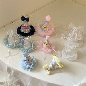 BEAUTYLADIES โบว์สำหรับผูก กิ๊บติดผมหมวกวันเกิด ชุดปักเลื่อม งานปัก มงกุฏวันเกิด น่ารักมากๆ ลูกไม้ปักลาย หมวกสำหรับวันเกิด สาวๆ