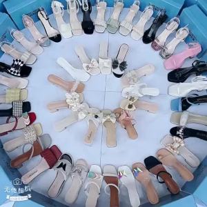 [Free Shipping] New Domestic WomenS Outdoor Wear Chunky Heel Stiletto Sandals Slippers Bowknot Sandals Sizes 34/43