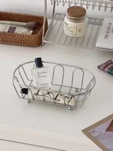 Desktop Storage Basket Ins Japanese Simple Line Hollow Sundries Cosmetics Stainless Steel Organizing Organised Everyday Storage Convenient Access for Home Office or Travel Everyday Use