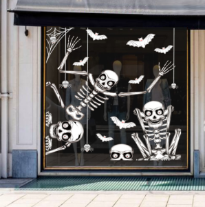 Decal HALLOWEEN - Hít tĩnh điện - Bộ Xương Trắng Trêu Trọc-QCJ7503 (50x70)
