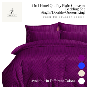 SevHome Hotel Quality 4 in 1 Bedsheets Plain Chevron Bedsheet Sets | Cotton 400 Thread Count | Bedding Bed sheet set with 1 Fitted Sheet with Garter 1 Duvet Comforter Quilt Cover 2 Pillow case | Size Single Double Queen King