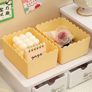 CANICECA Cream Color Desktop Storage Box Plastic Stackable Desktop Organizer Multi-functional Desktop Storage Bins Cosmetics Stationery